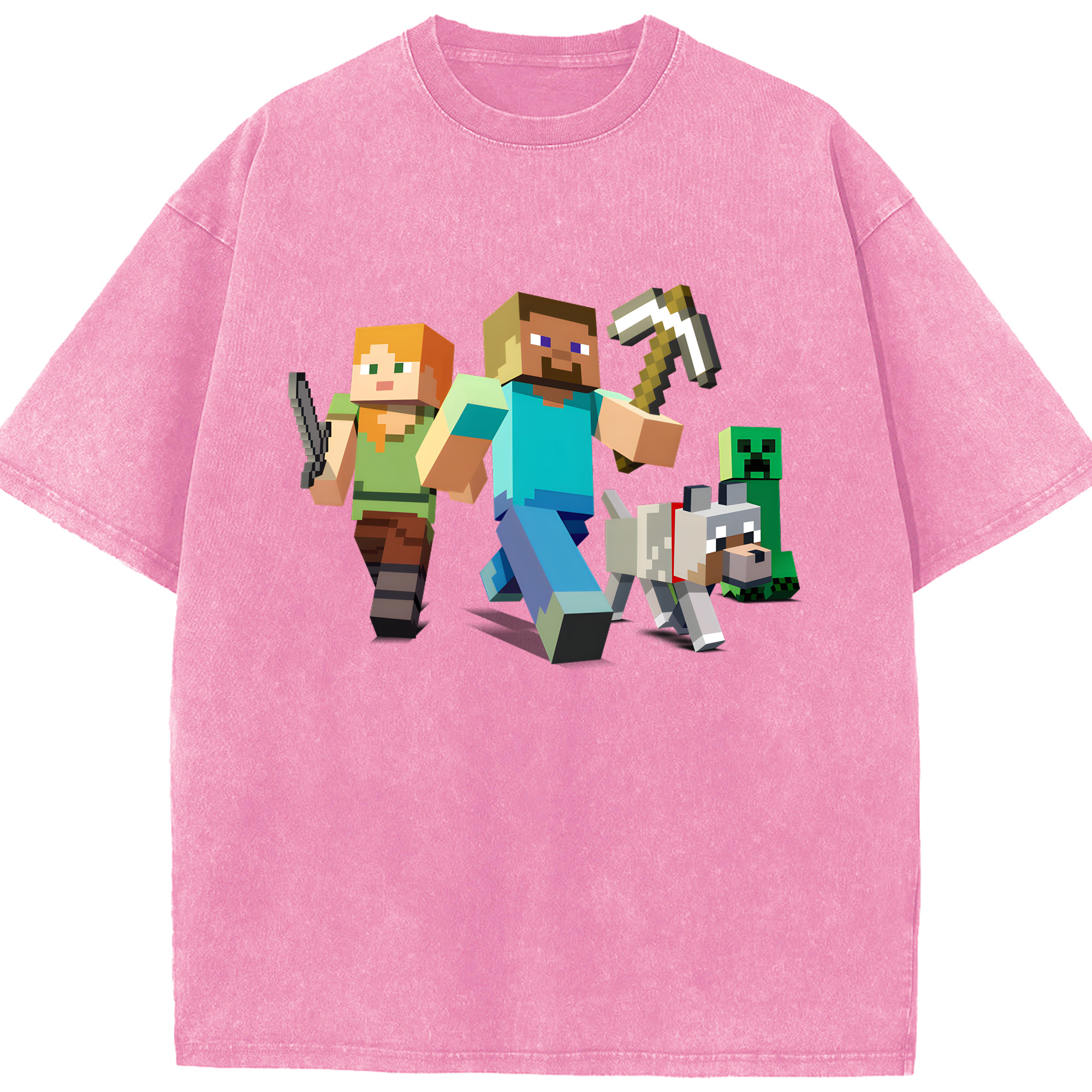 （画像用） マインクラフト ブロックの世界 Minecraft MC Block world 綿100% ヴィンテージ風 半袖Tシャツ（フロントプリント）